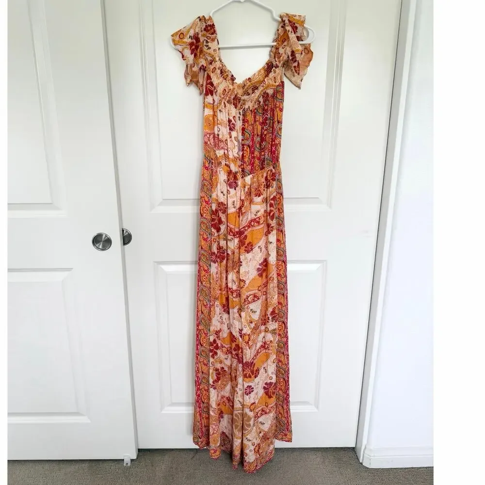 Free People Carmen Off The Shoulder Jumpsuit Golden Gate Orange XS